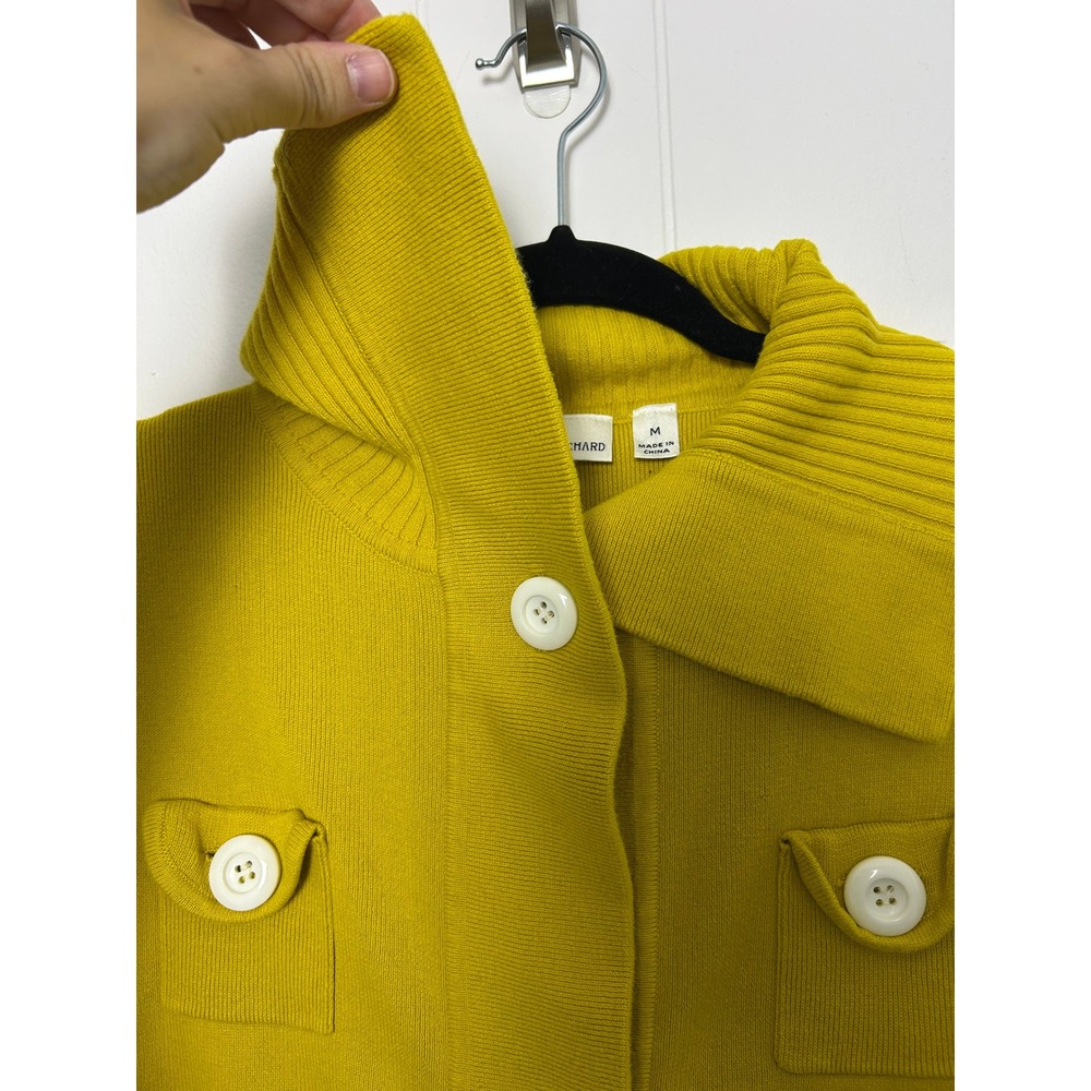 John Paul Richard Cardigan Women M Yellow Large Button Collared Ribbed Mod Retro - Picture 9 of 12